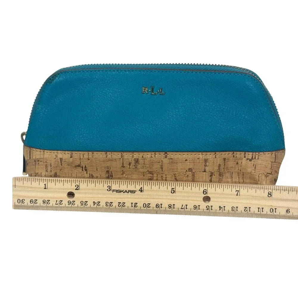 Lauren Ralph Lauren Teal‎ Cork Cosmetic Bag Makeup Pouch Zippered Organizer